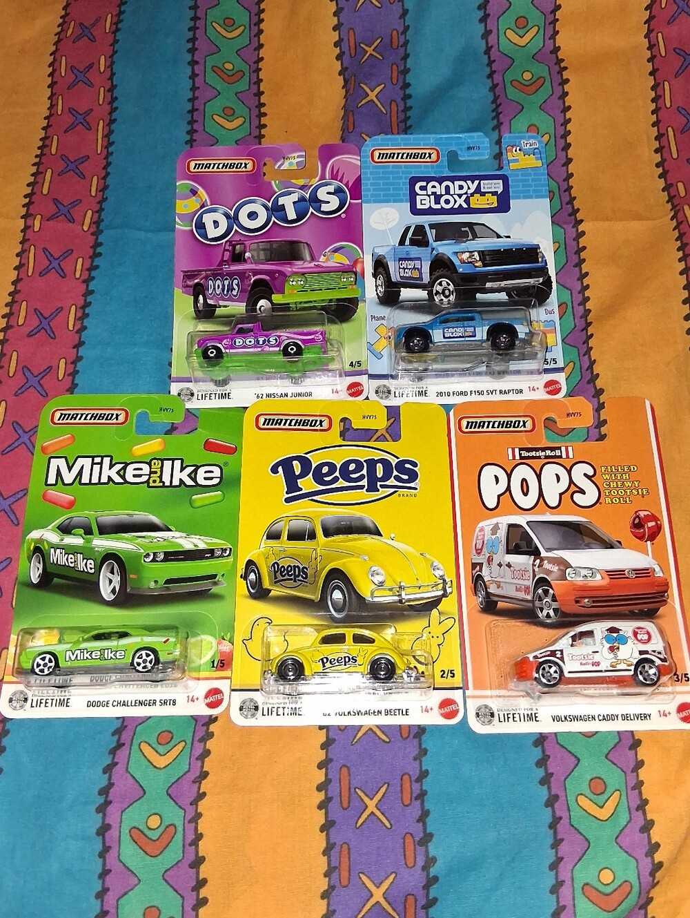 New Matchbox Car Set 1-5 Mike Ike Peeps Tootsie Pops Dots Candy Blox